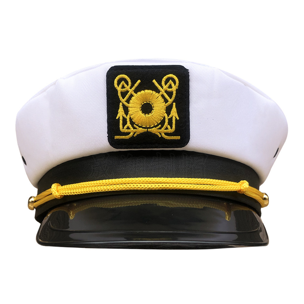 Sombrero azul marino bordado comercio exterior gorro militar de techo plano erótico europeo y americano sombrero al por mayor sombrero de marinero de fiesta accesorios de ropa interior