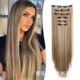 真人长直发欧美女化纤女假发片卡子发套装长直发接发片假发