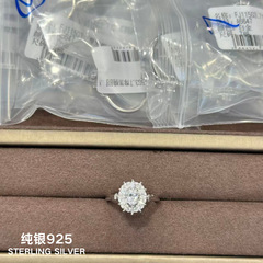 通体纯银S925闪钻5A级太阳花满钻项链椭圆钻主石头设计感仿真钻