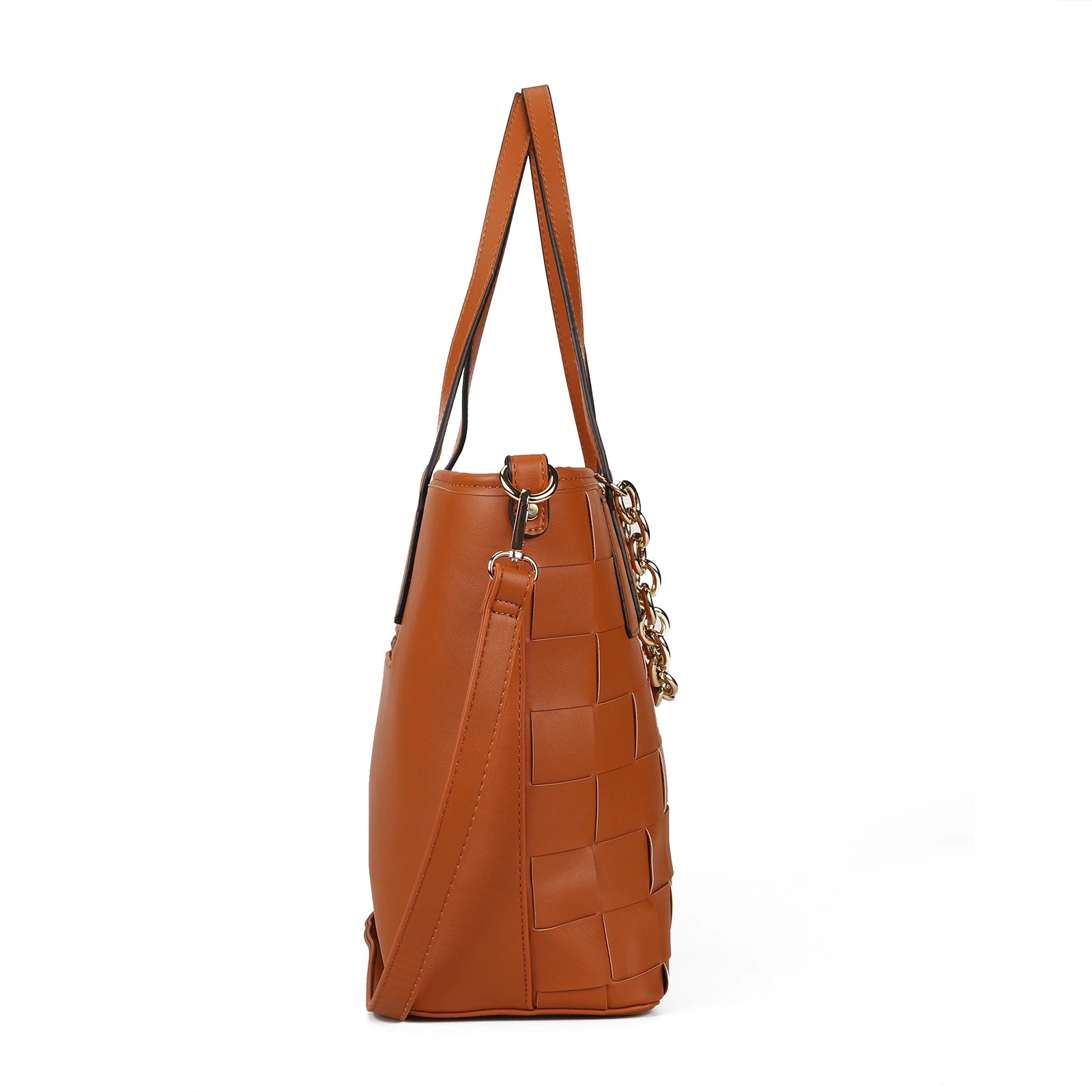 Capacious woven design retro bag, genuine leather, custom-made