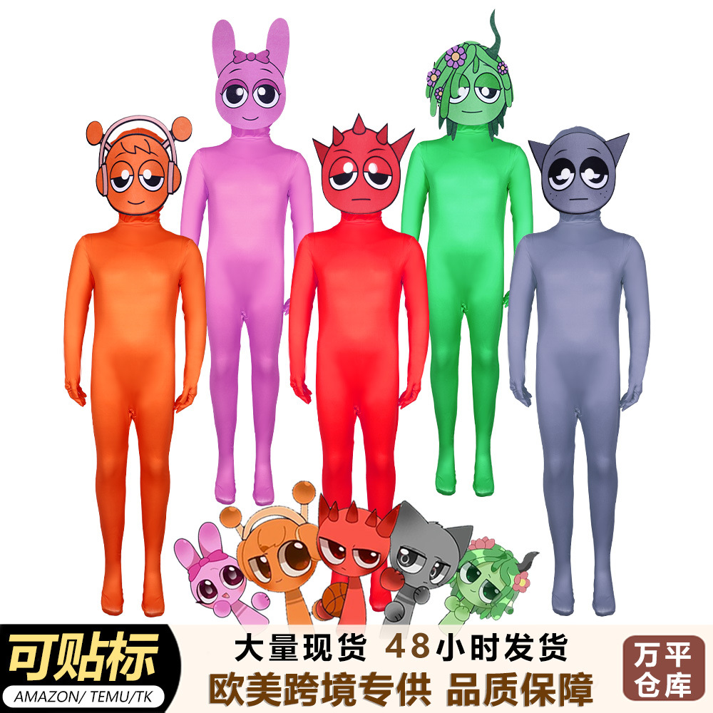 Cross-Border 5 Best-Selling Sprunki Incredibox Rhythm Box Cosplay Costume Game Tight-Fitting Jumpsuit