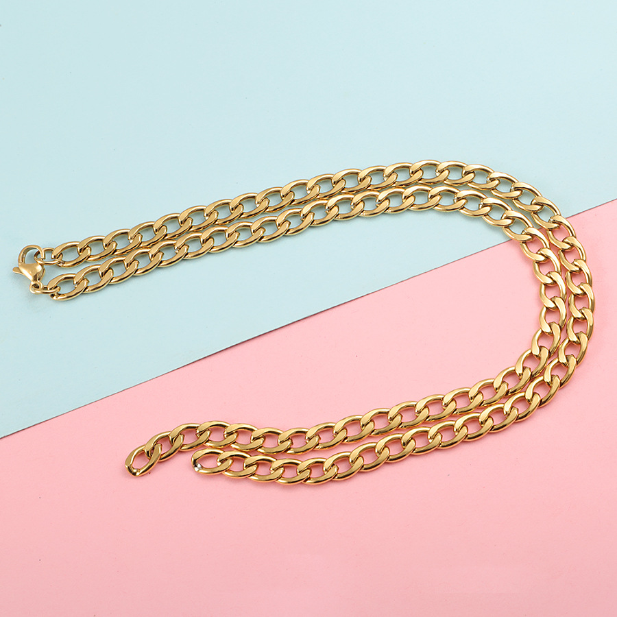 Collier cubain tendance en acier inoxydable pour homme, style hip-hop, chaîne simple à quatre anneaux, vente en gros de bijoux à faire soi-même._voghion.com