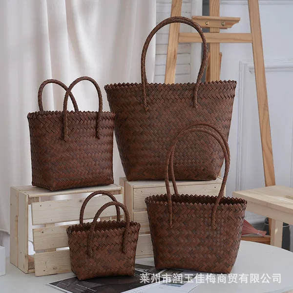 Simple Fashion Plastic Woven Bag Shoulder Straw Woven Bag Underarm Bag Travel All-match Woven Bag Handmade Plastic Woven Bag