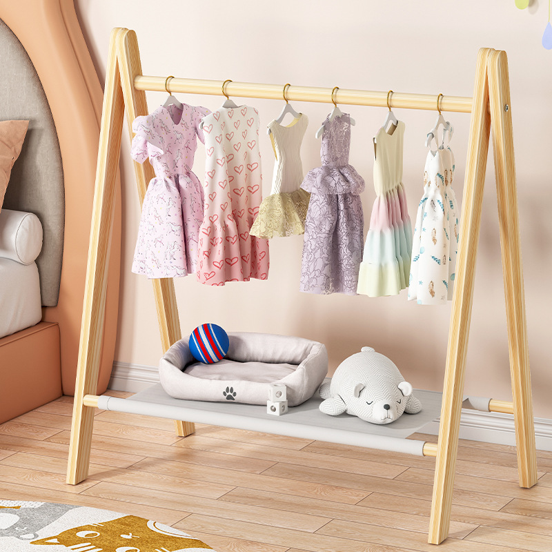 Pet floor hanger dog wardrobe solid wood puppy cat wardrobe coat rack Dog hanger small clothes storage rack