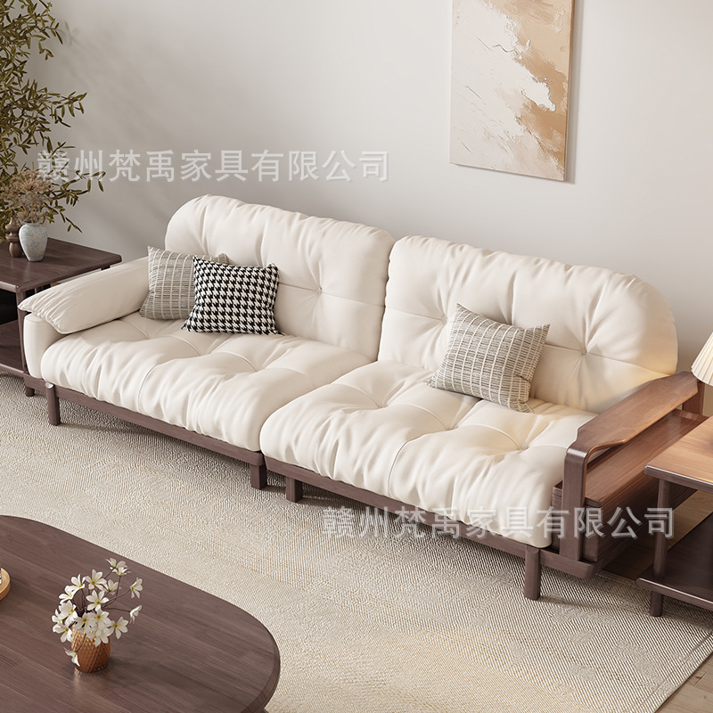 Nordic Walnut Solid Wood Cloud Sofa Small Living Room Set Modern Style Furniture for Both Winter and Summer with Vintage Aesthetic