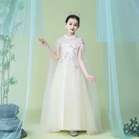 Детская одежда для выступлений Guzheng, классическое танцевальное платье цвета шампанского для девочек с рукавами китайский Фен-шуй, супер фея-шоу, ханьфу