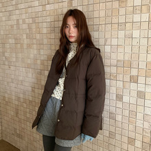 苏奈 【配毛线帽】韩系V领纯色排扣保暖羽绒服女冬外套女fromanna