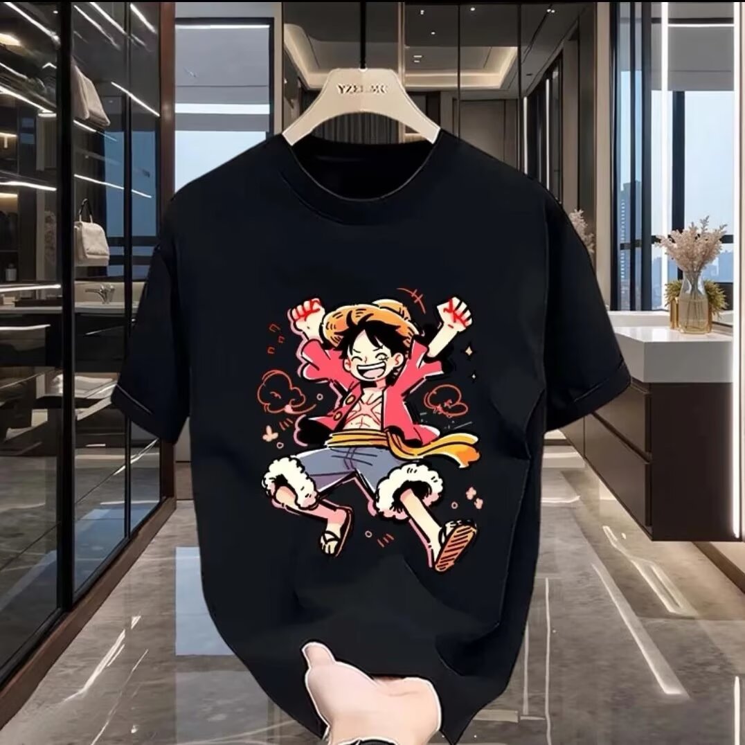 Japanese cartoon design cotton summer T-shirt with a round collar