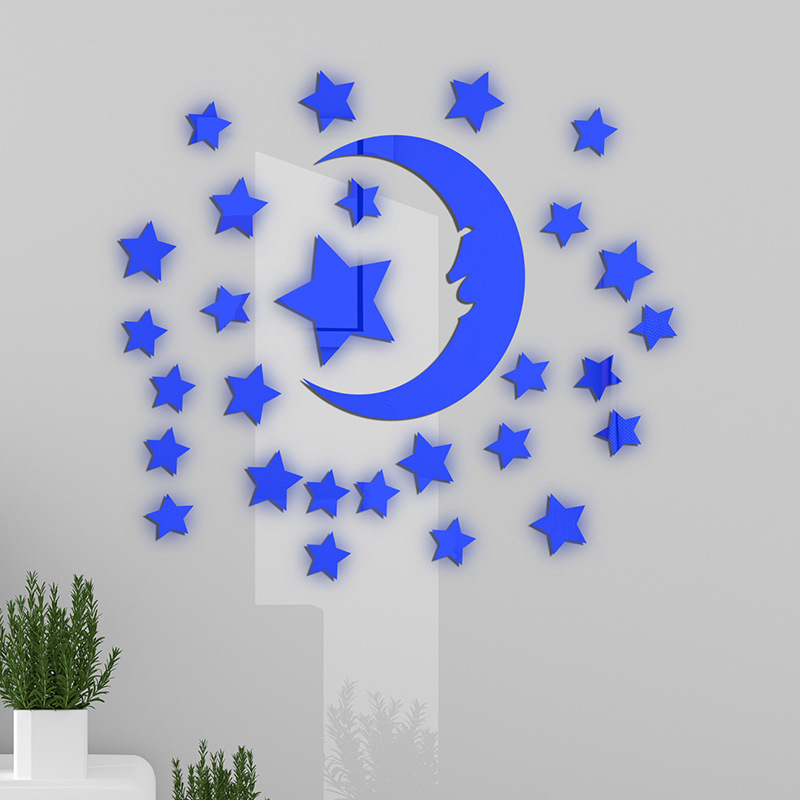 3d Mirror Wall Stickers Star And Moon Acrylic Background Decor_voghion.com