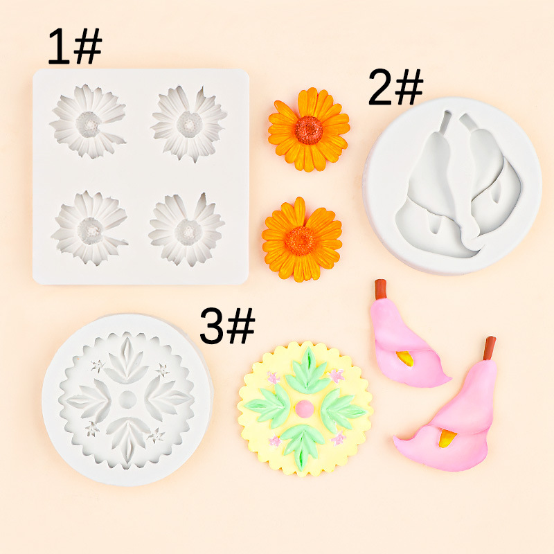 Cuatro piezas de silicona margarita molde para hornear pastel de bricolaje fondant flor molde de chocolate molde de viruta de cera epoxi