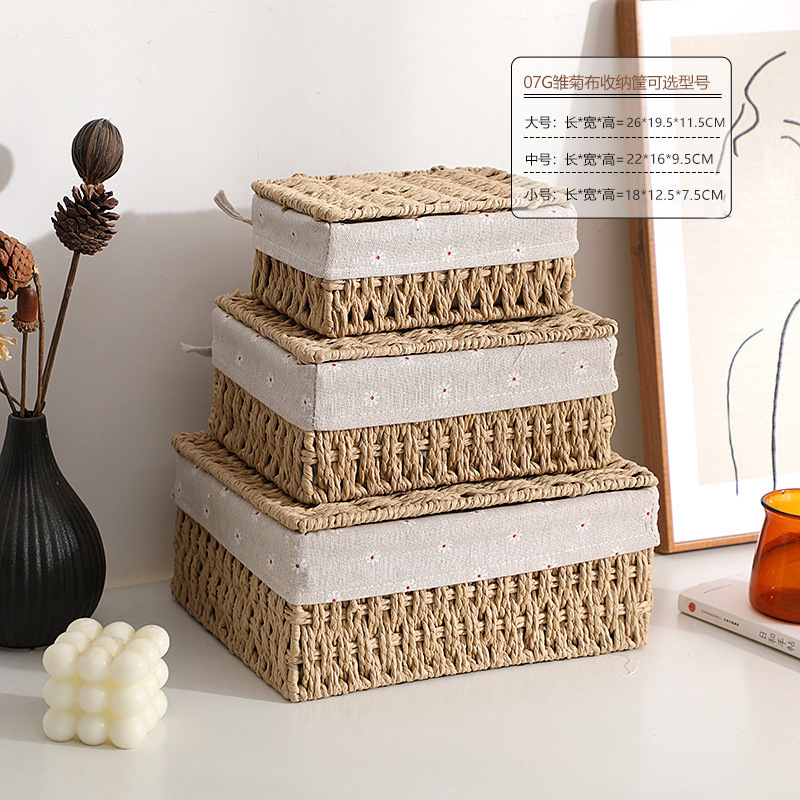 Transfronterizo de lavandería de fábrica cesta de almacenamiento de escritorio sundries snack clave máscara caja de almacenamiento ratán estilo japonés