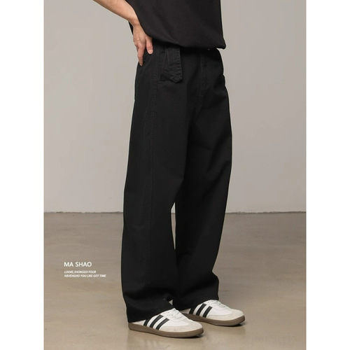 American Retroasu Style Washed Work Pants for Men - Autumn/Winter Old Money Style Straight Leg Casual Pants