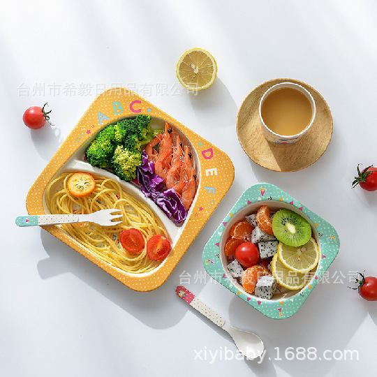 Xiyizhu fibra creativo lindo tazón de los niños la historieta kindergarten hogar bebé estudiante tazón vajilla traje