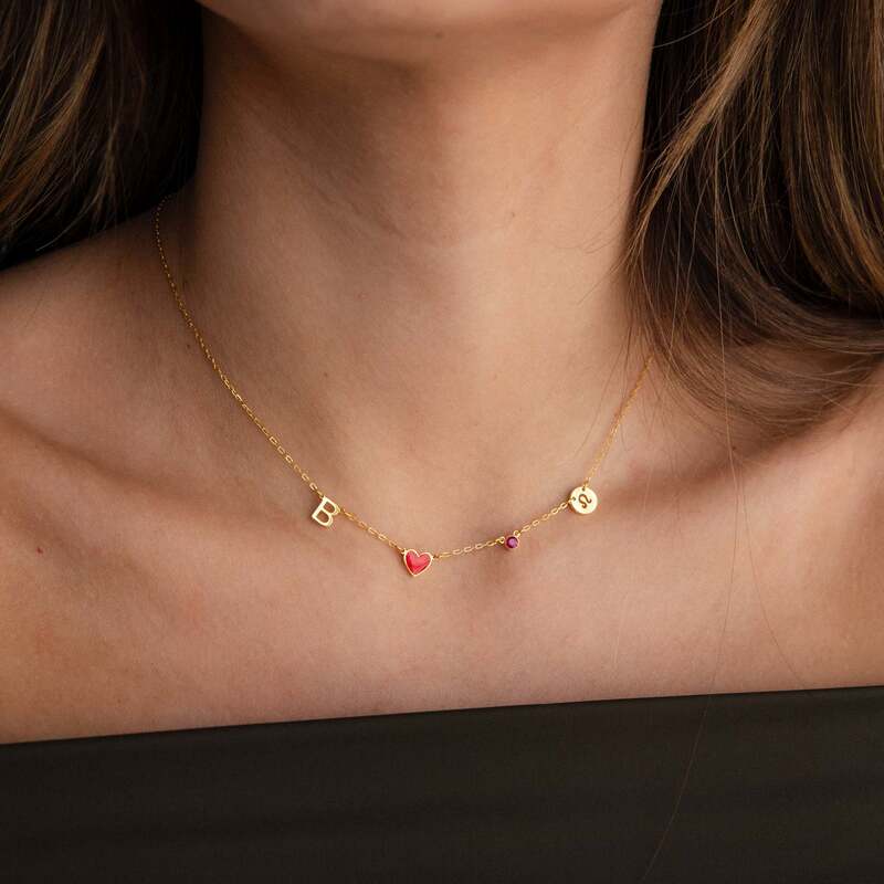 Twelve Zodiac Sign Pendants with Birthstone Enamel Heart Niche Necklace European and American Cross-Border Personalized DIY Custom Name Necklace Twelve Zodiac Sign Pendants with Birthstone Enamel Heart Niche Necklace European and American Cross-Border Personalized DIY Custom Name Necklace