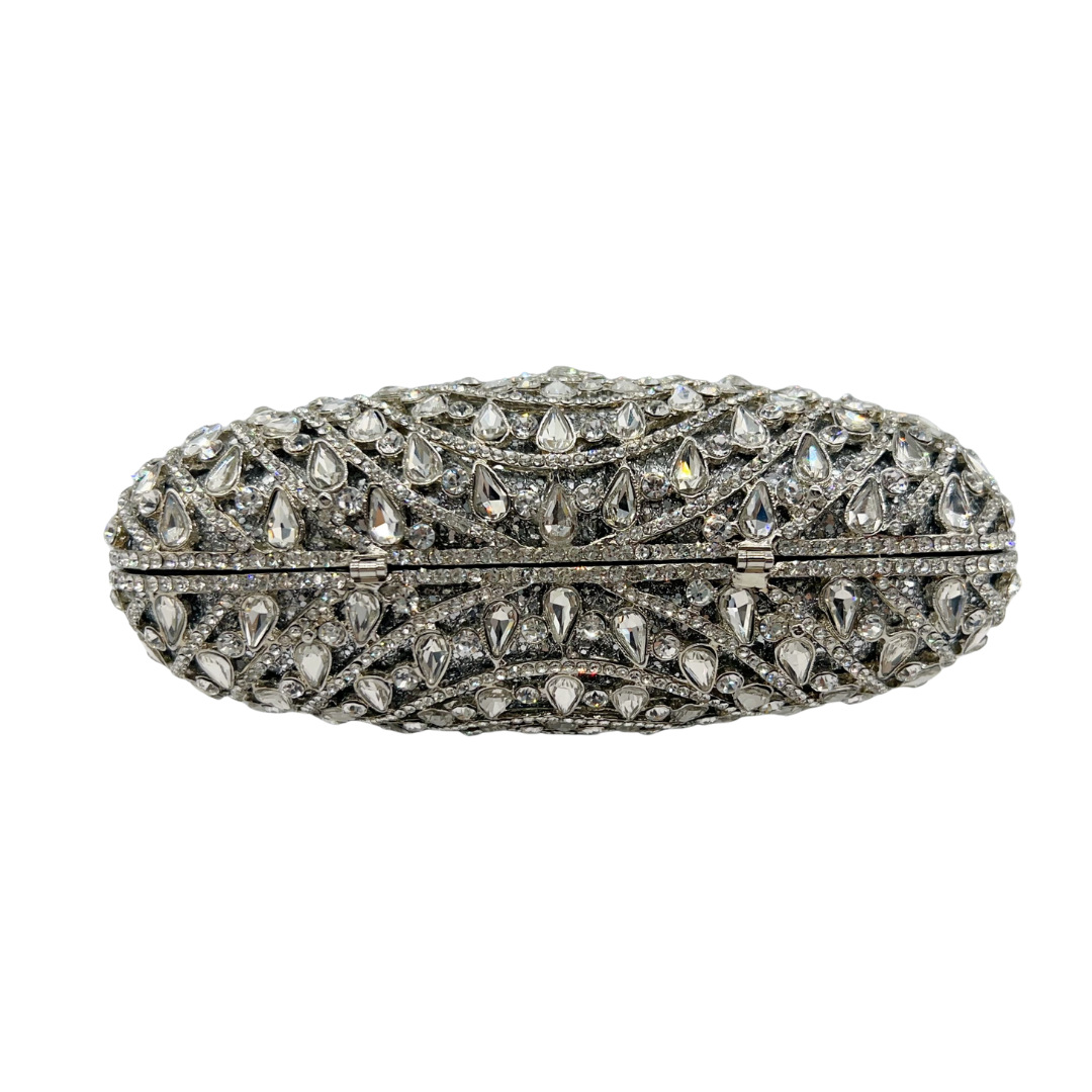 Túi clutch nữ đính đá pha lê hình quạt sang trọng dự tiệc — Bạc, Tùy chỉnh các màu khác chi tiết 2