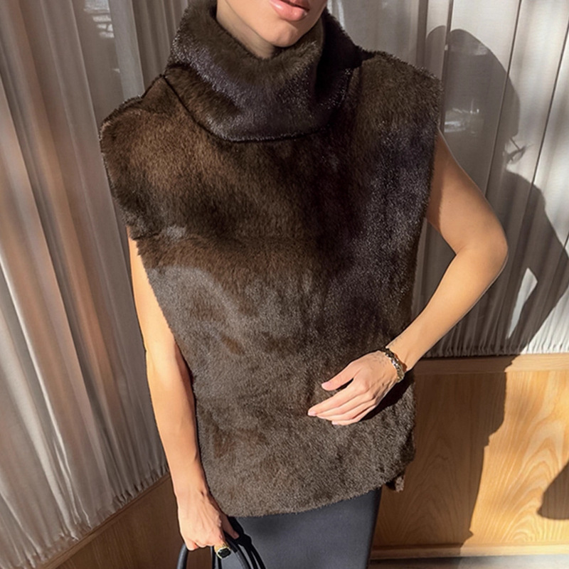 European and American Fashion Imitation Mink Fur Vest for Women 2025 Winter Thickeneded Warm Brown Plush Inner Vest Top
