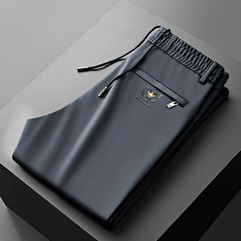 Pantalones casuales de verano, pantalones rectos para hombres, cintura elástica, pantalones para hombres, cintura elástica joven y mediana edad, pantalones deportivos de talla grande