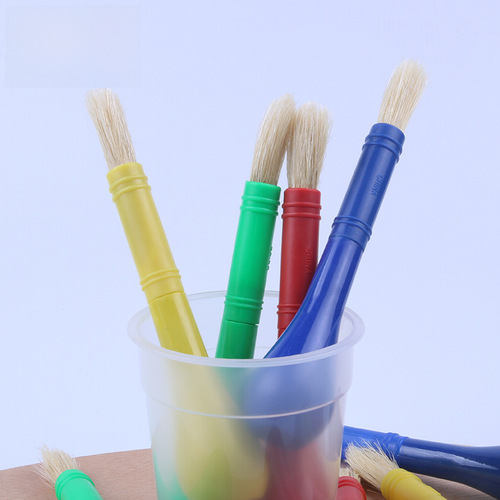 Factory wholesale 4 candy-colored single paintbrushes for children's early education art painting tools plastic boar hair DIY paintbrushes
