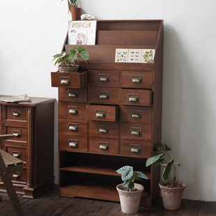 Wensen Home American Retro Chest of Drawers Furniture Solid Wood Magazine Book Entryway Cabinet Drawer Living Room Storage Vintage Side Table