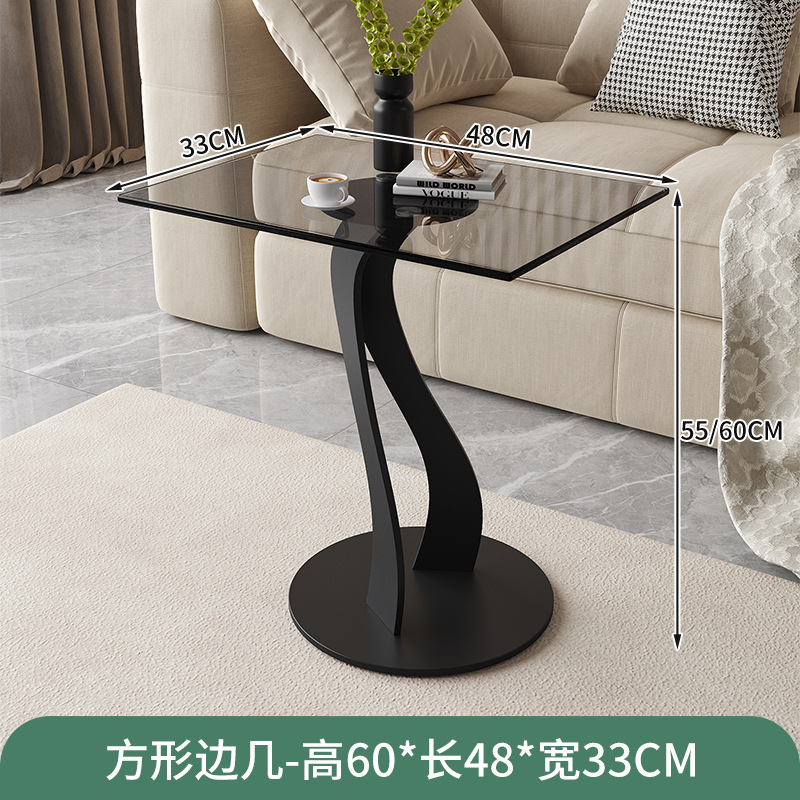 Mesa de té de acero inoxidable de lujo ligero italiano, sofá, esquina de vidrio de la sala de estar, mesa redonda minimalista moderna, simple y de alta calidad