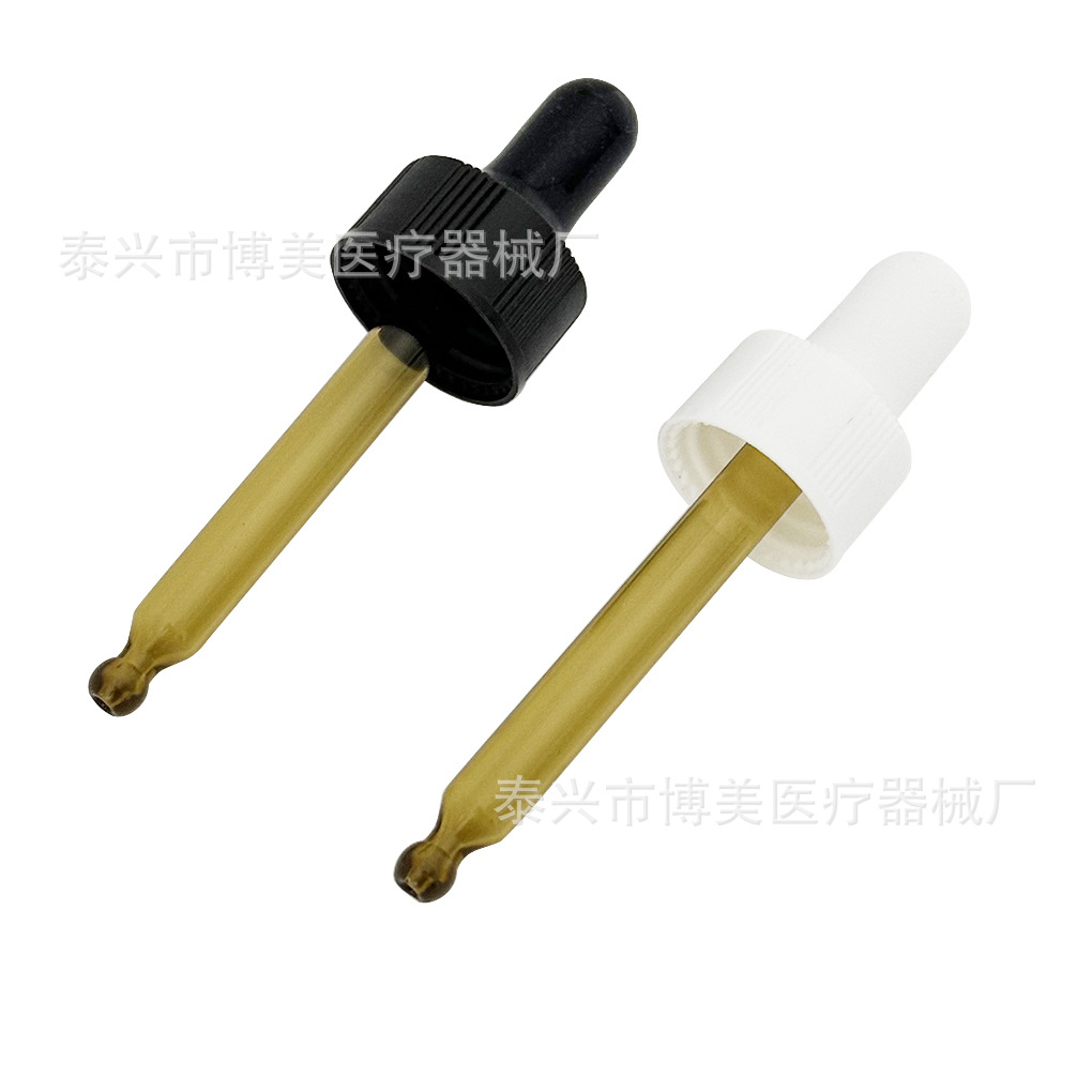 厂家7cm棕色玻璃滴管配胶头螺旋盖 精油瓶吸管球头滴管可丝印logo
