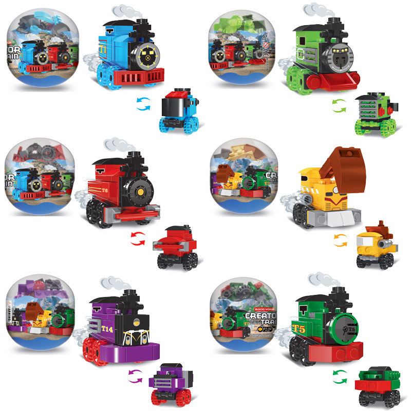 애니메이션 장난감 GASHAPON 조립 작은 입자 블록 호환 레고 자동차 열차 이야기 6-IN -1 어린이 선물