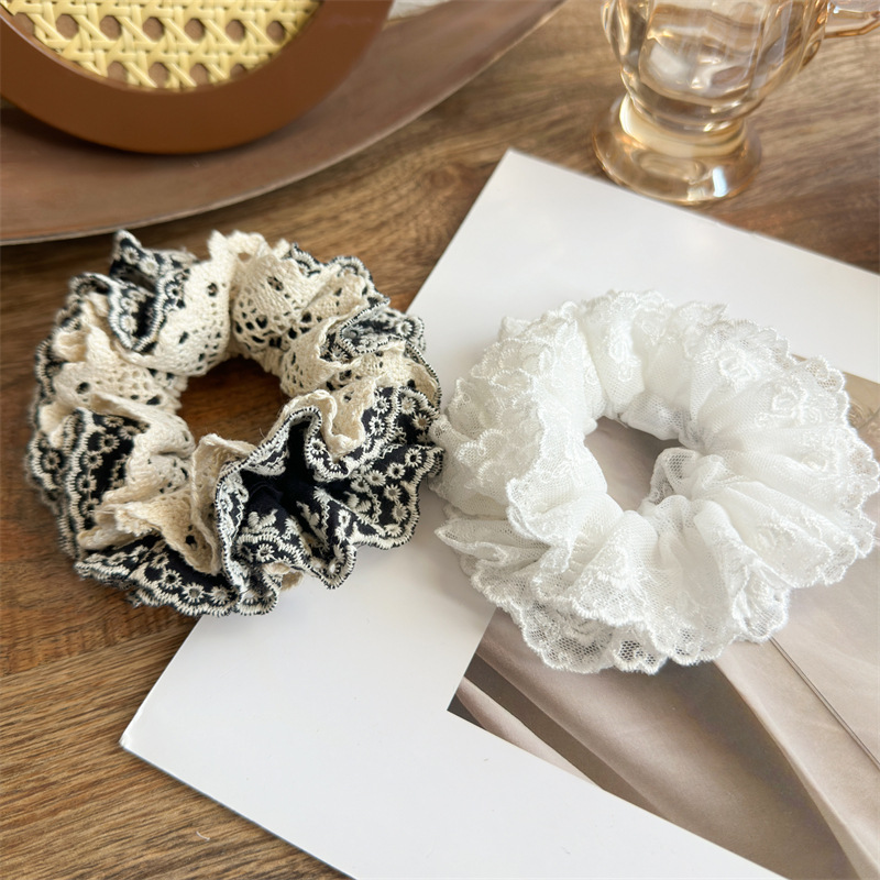 Three-State New Sense Hair Ring Hollow Lace Multi-Layer Pleated Large Intestine Hair Ring Handmade display picture 6