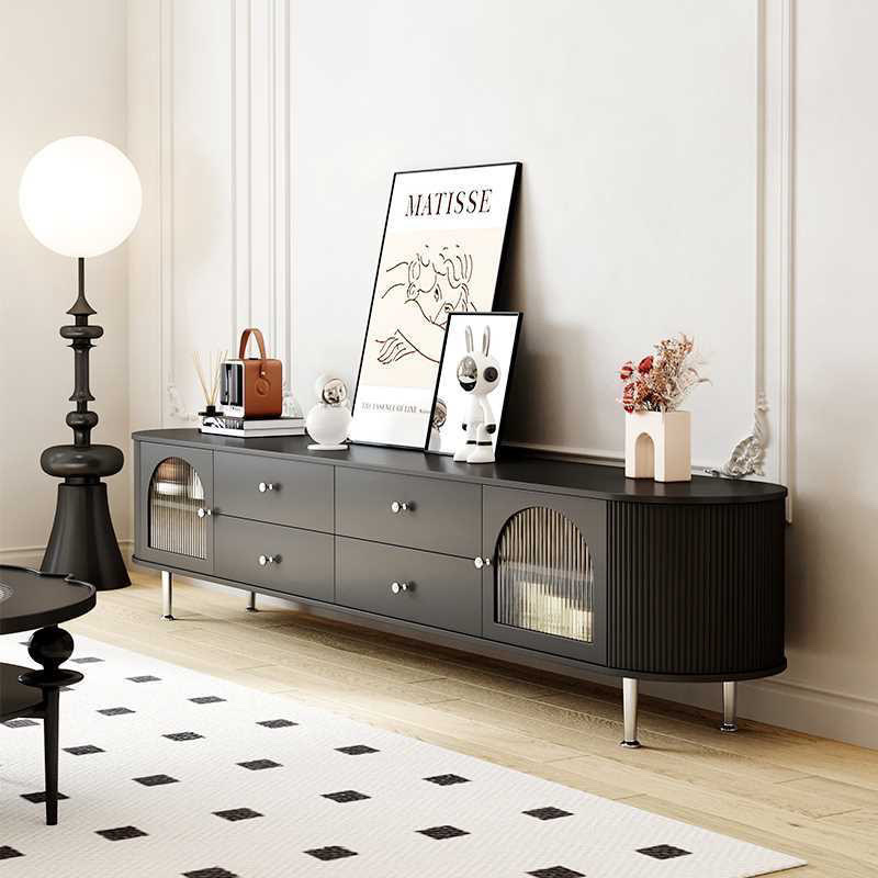 Mueble de TV de madera maciza estilo francés de mediados de siglo, mueble de TV moderno minimalista de lujo ligero en color negro para sala de estar, mueble de TV estilo crema, nuevo modelo de mueble de suelo.