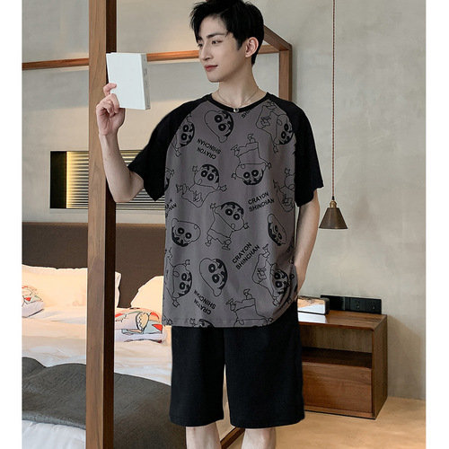 Men's 2025 Summer Pajama Set for Teenagers and Youth - Loose and Casual Home Wear - Large Size Set - Men's Wearable Short Sleeve T-shirt