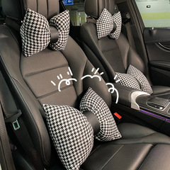 Stylish Houndstooth and Floral Car Headrest & Lumbar Support Pillow – Versatile Four-Season Car Decor Accessory for Summer