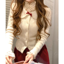 柔光回忆 马海毛羊毛娃娃领开衫甜美蝴蝶结软糯针织衫+半身裙套装