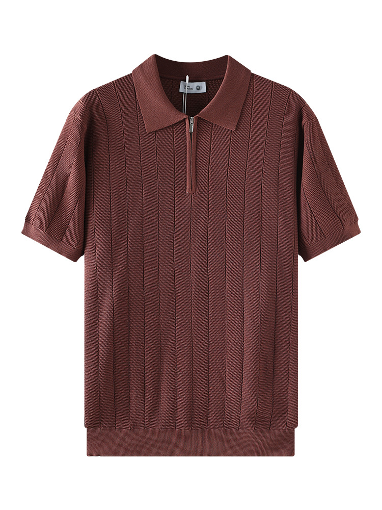Comercio exterior transfronterizo hombre polo de punto medio cremallera textural de rayas verticales lujosas de alto nivel camisa de estilo europeo y americano image 6
