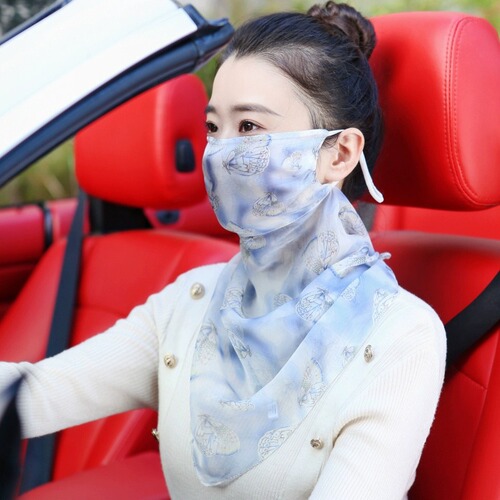 100% Silk Sun Protective Face Mask, Silk Full-Sleeve Neck Protector, Summer Face Cover, Thin Face Scarf, Shawl for Women