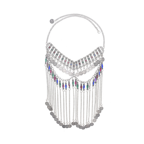 Hot-selling cross-border face veil with ancient Chinese style rhinestone coins and tassel, fake mask for masquerade ball, factory direct sales