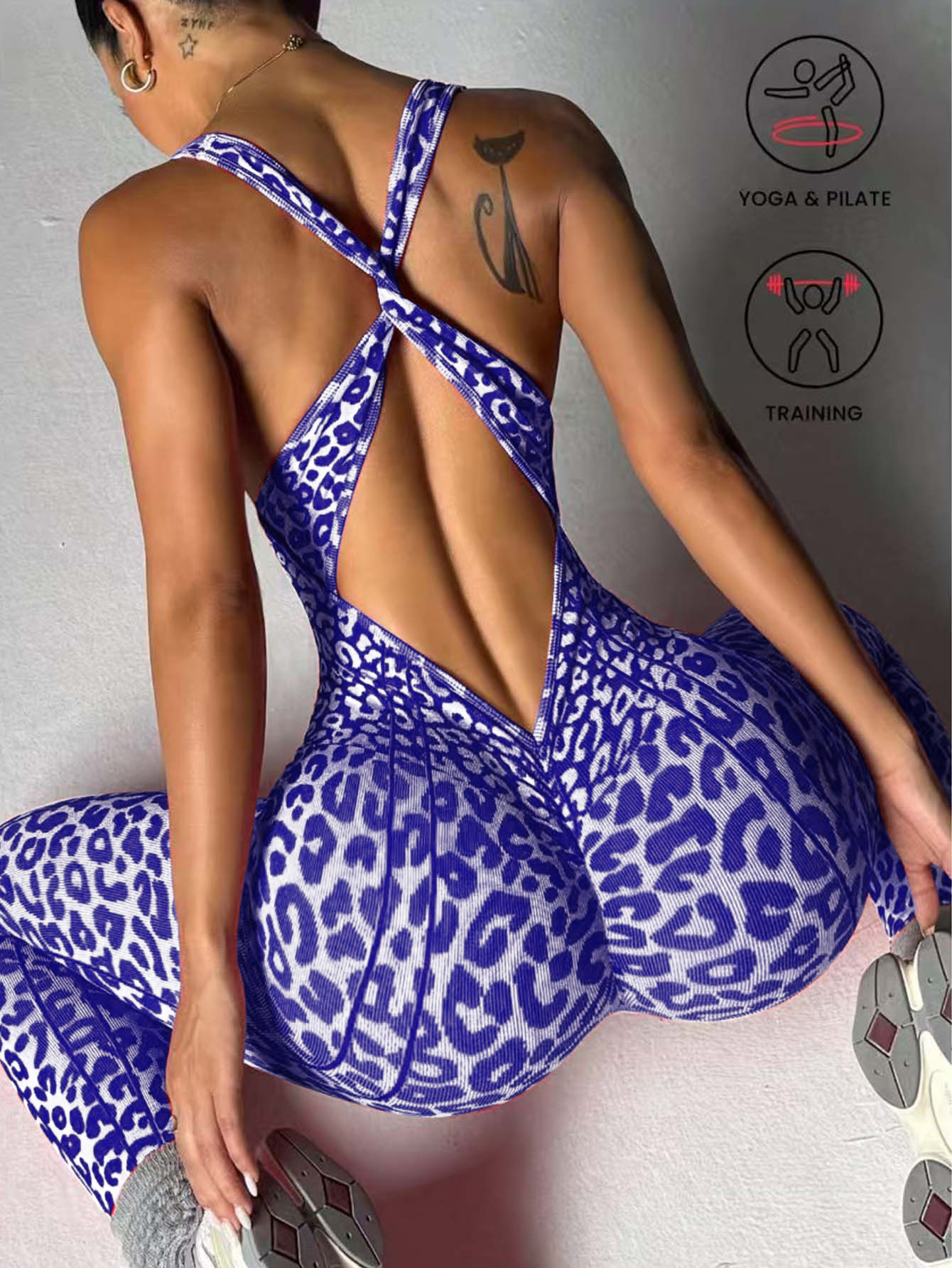 SHEIN venta caliente impresión de leopardo enlaces cruzados sin costuras unidos ropa de yoga de acondicionamiento deportivo outerwear casual