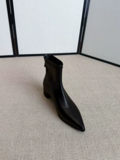 工厂直供 首尔街头~4.5cm/尖头后拉链弹力瘦瘦靴女中粗跟短筒靴