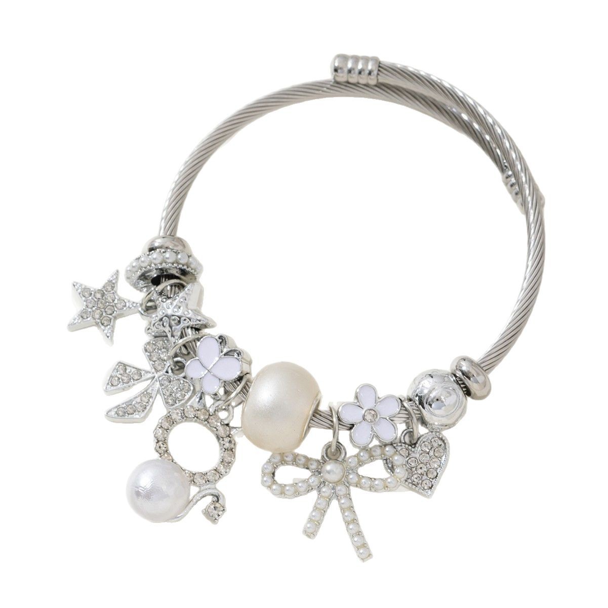 Pulsera Pan estilo explosivo transfronterizo brazalete con cuentas de bricolaje lazo de gato de perlas amor estrella de cinco puntas joyería de moda image 6