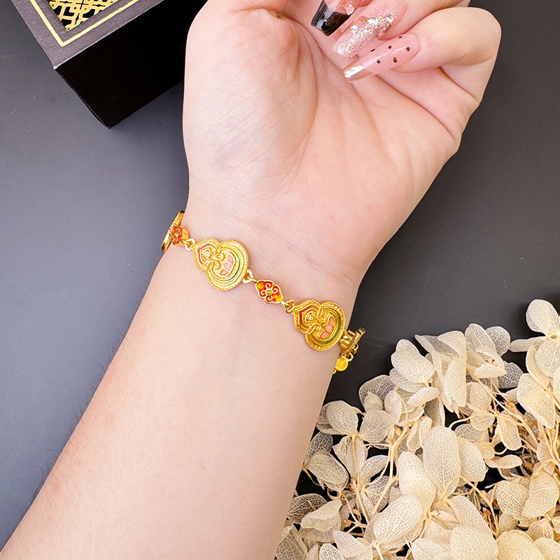 Nuevo estilo chino de Vietnam Sha Jin corte de viento de brazalete hecha a mano Fu Lu auspicioso joyería de la marea nacional fuente