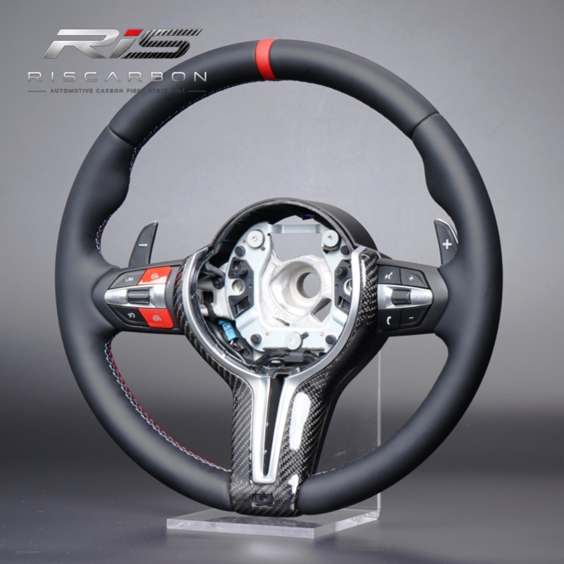 Compatible with BMW round silver carbon cover with red M logo steering wheel F30F10F11F15F16F20F25F48F01