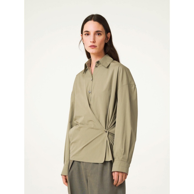 Longmei Pure Cotton Wrap-Around Long-Sleeve Shirt for Women, 2026 Early Spring New Style, Lem Style, Simple and Loose-Fitting Commuter Lapel Top