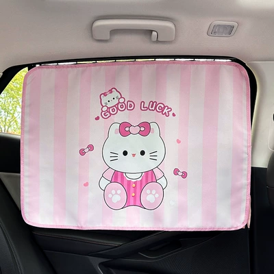 Car curtains | Side Window Sunshade Curtain - embedded-bow-cat-curtain-square-pink