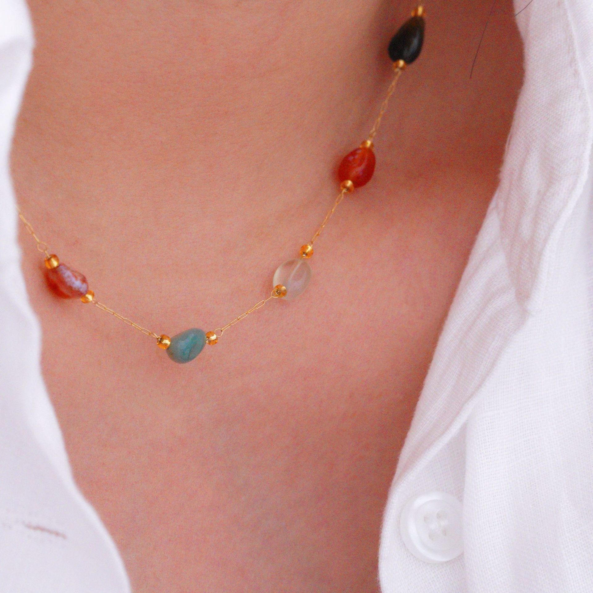 Elegant Lady Simple Style Natural Stone Titanium Steel Geometric Plating Women's Jewelry Set display picture 2