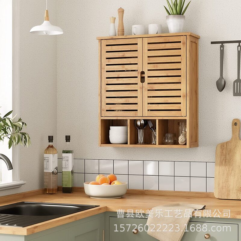 Wooden Medicine Cabinet Bathroom Cabinet Wall-mounted Adjustable Toilet Cabinet Kitchen Laundry Bathroom Solid Wood Storage Cabinet