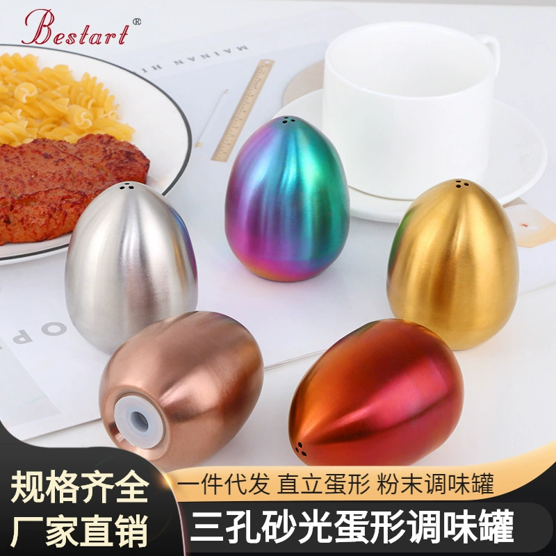Банка для приправ в форме яйца из нержавеющей стали, вертикальная кухонная бытовая коробка для приправ для яиц с тремя отверстиями, бутылка для приправ для ресторана с логотипом