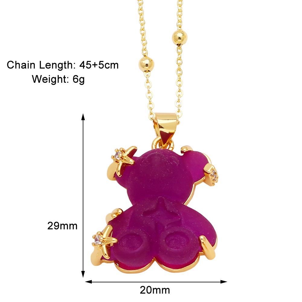 10g Weight Gold Plated Plating Material Resin, Zircon Inlay Material Pendant Necklace Classification cable chain Chain Type 1 Piece Quantity Daily, Street Occasion Copper Material Bear Pattern Unisex Gender Inlay Design Cute, Simple Style Style Copper Gold Plated Cute Simple Style Bear Inlay Resin Zircon Pendant Necklace 10