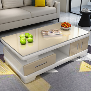 Tempered glass noodles household living room small apartment tea table TV cabinet combination modern simple piano paint tea table table