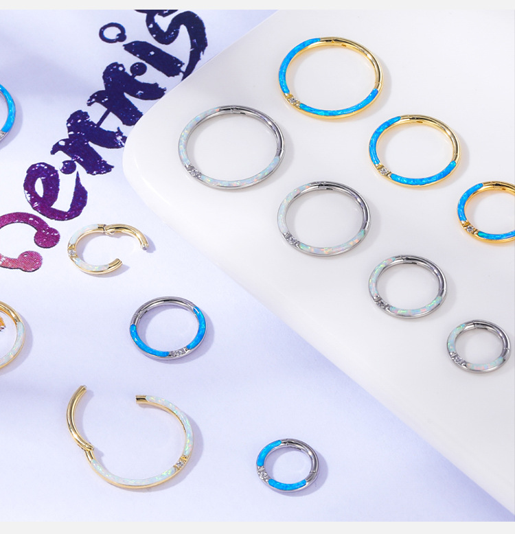 Personalized Titanium Steel Opal Lip Ring Horseshoe Nose Septum Ear Bone Piercing Jewelry Gold detail image 7