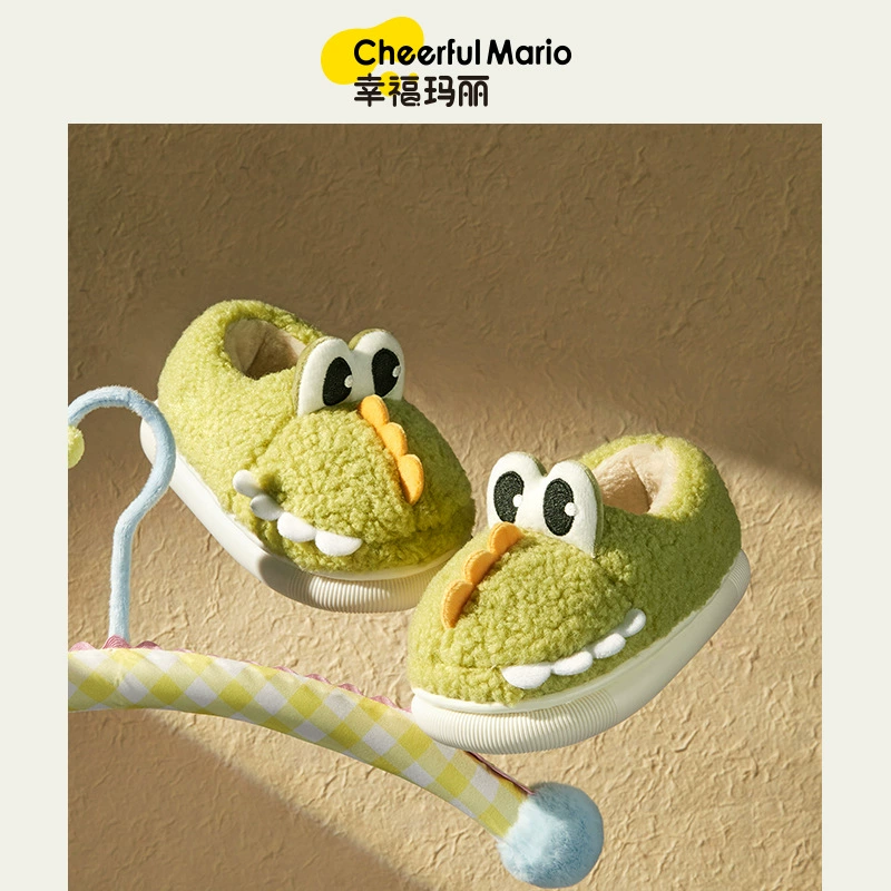 Детские хлопковые тапочки Happy Mary для мальчиков, новые теплые домашние тапочки с мультяшным динозавром для малышей на зиму