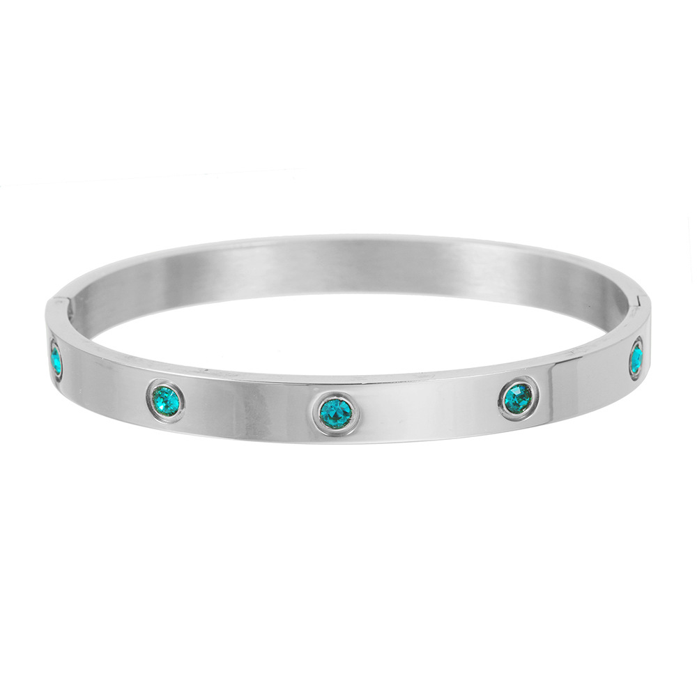 Fashion Round Stainless Steel Plating Inlay Rhinestones Bangle 1 Piece