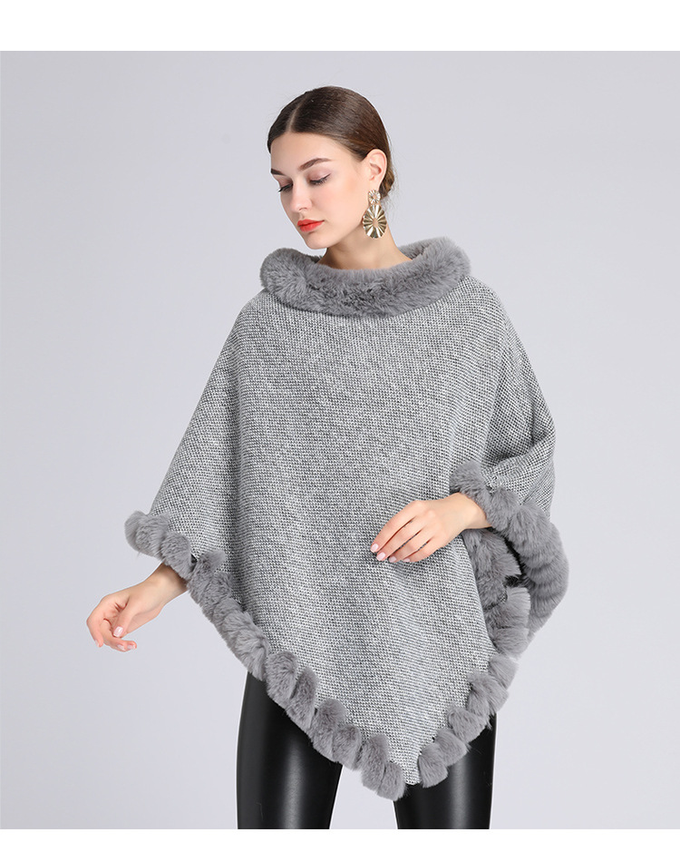 Stickad tröja i plusstorlek med fleece och tjock pälskrage_voghion.com